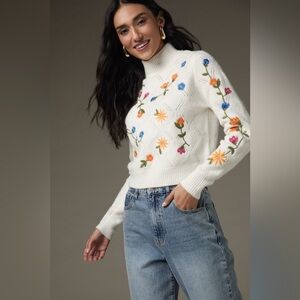 Francesca's Collections White Floral Turtleneck Sweater